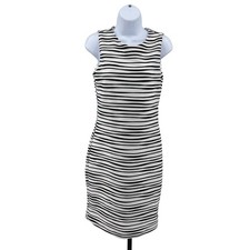 Calvin Klein Dress White Black Womens 6 Textured Striped Wave Bodycon Sleeveless
