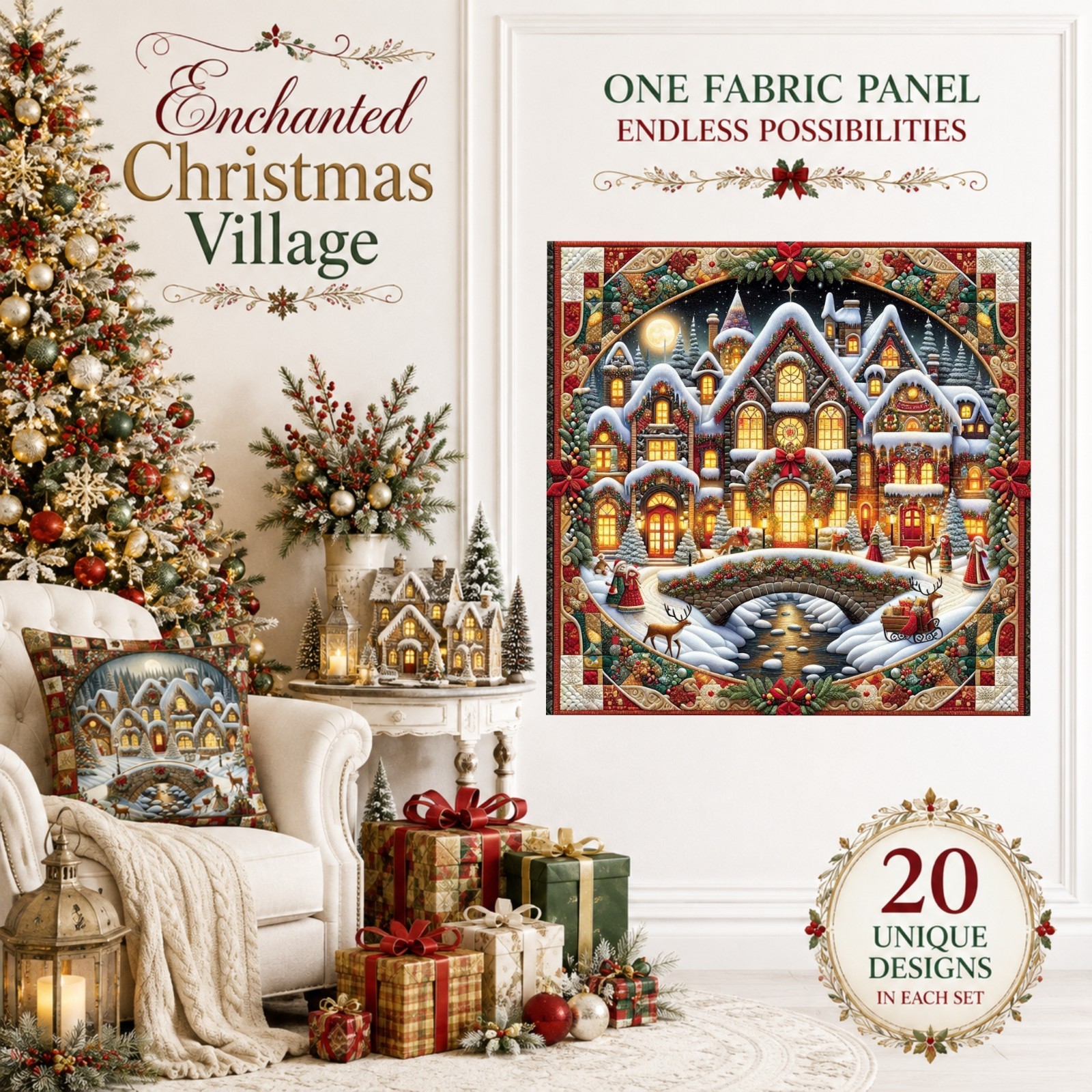 Enchanted Christmas Village 20 Piece Fabric Panel Set | eBay