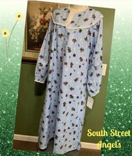 LANZ OF SALZBURG BLUE HOLIDAY SCOTTIE V-NECK LONG FLANNEL NIGHTGOWN LARGE