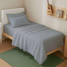 4 Piece Twin XL Sheet Set, Twin Extra Long Size Light Grey Solid 100 Egyptian...