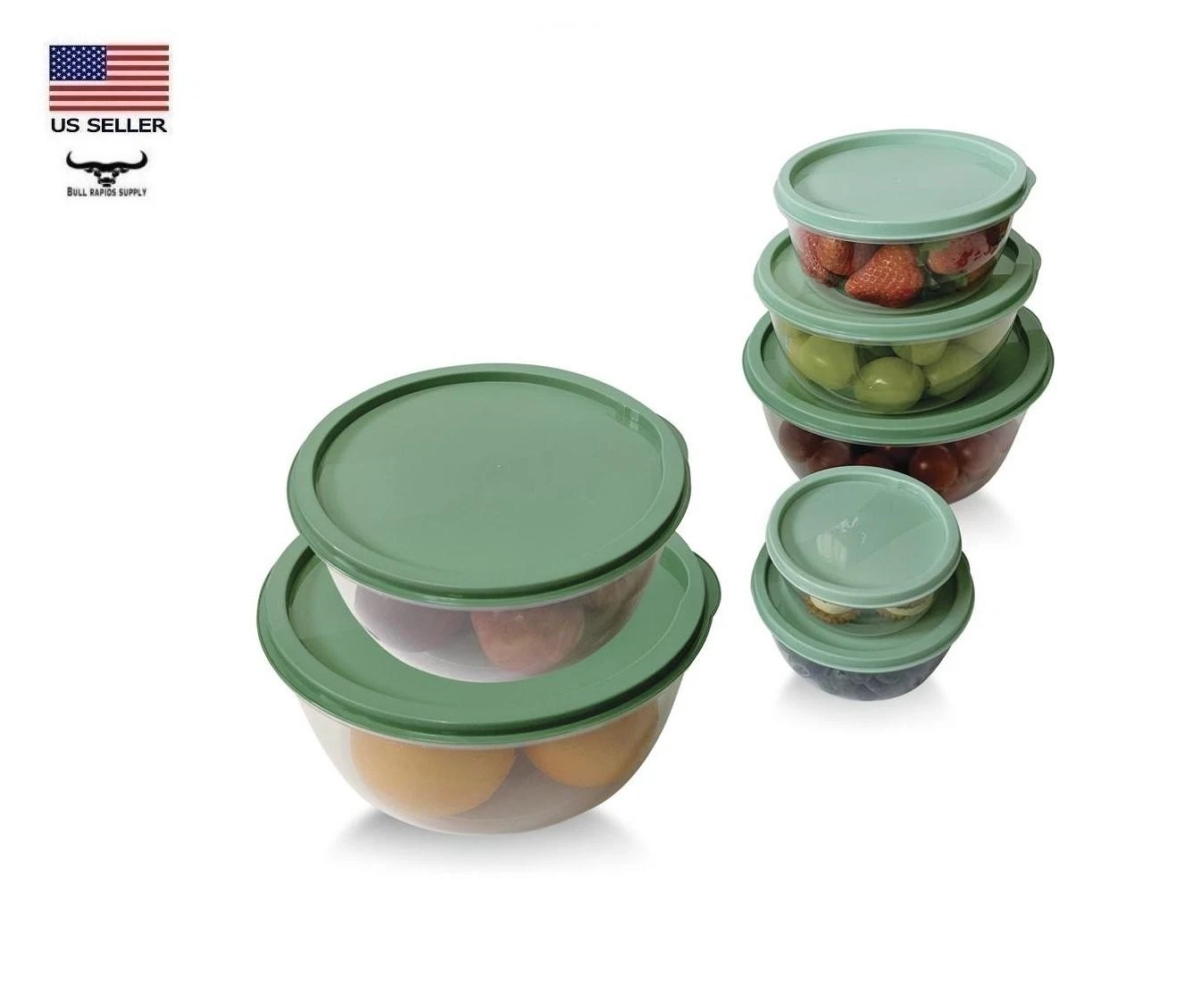 14-Piece Clear Plastic Mix & Prep 7 Bowls w/ 7 Snap-on Lids - Assorted Size Set