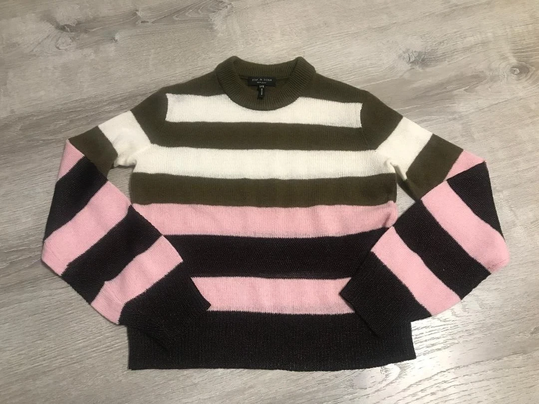 rag & bone Annika in Pink Multi Striped Knit Cashmere Blend Sweater XXS  $395 | eBay