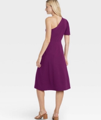 NWT Who What Wear plum purple one shoulder cotton blend midi dress | eBay