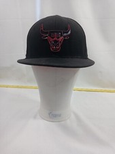 Chicago Bulls New Era Hat Black Red 6x Champs SnapBack Metal Bull. Hat Is Faded