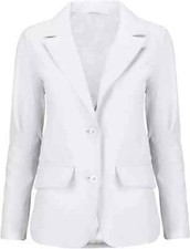 New Women Blazer White Two- Button Formal Handmade Genuine Lambskin Leather Soft