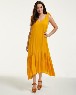 Figleaves Cannes Trapeze Midi Beach Dress Tie Shoulders Ochre Yellow RRP£42  UK