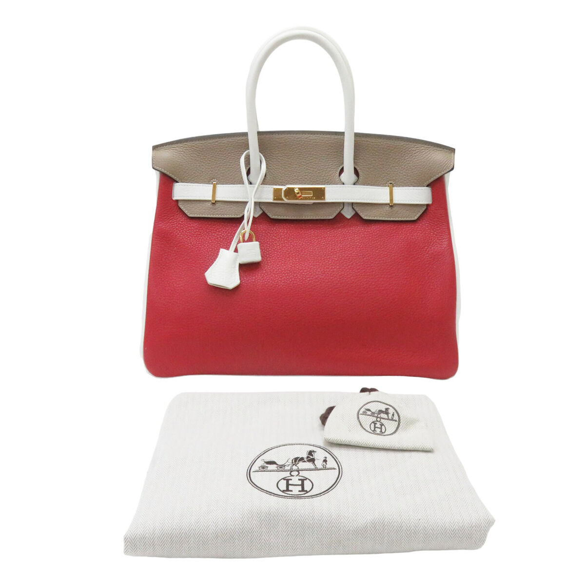 HERMES Birkin 35 Handbag Etoupe Blanc Rouge Casaque Togo Leather Special  Order