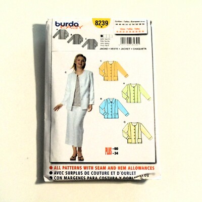 Burda Easy Sewing Pattern 8239 Women's Jacket Sizes 18 to 34