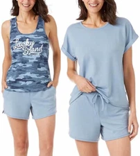 Lucky Brand Women's 3 Piece Pajama Lounge Set, Faded Denim, Small