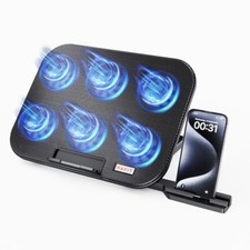 Laptop Cooling Pad with 6 Quiet Fans and Adjustable Heights for 12-14.1 Inch