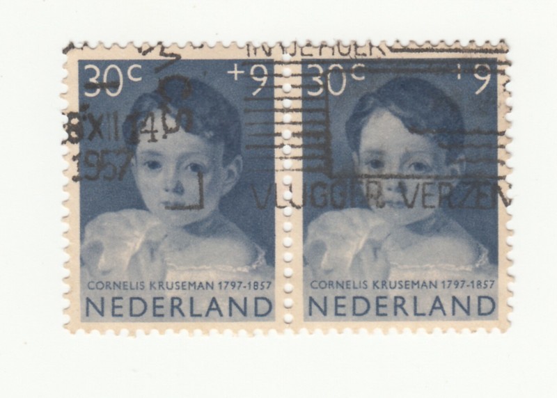 Netherlands 1957. Child Care. Blue. 30 + 9c. Cornelis Kruseman. Sc #B320. Used