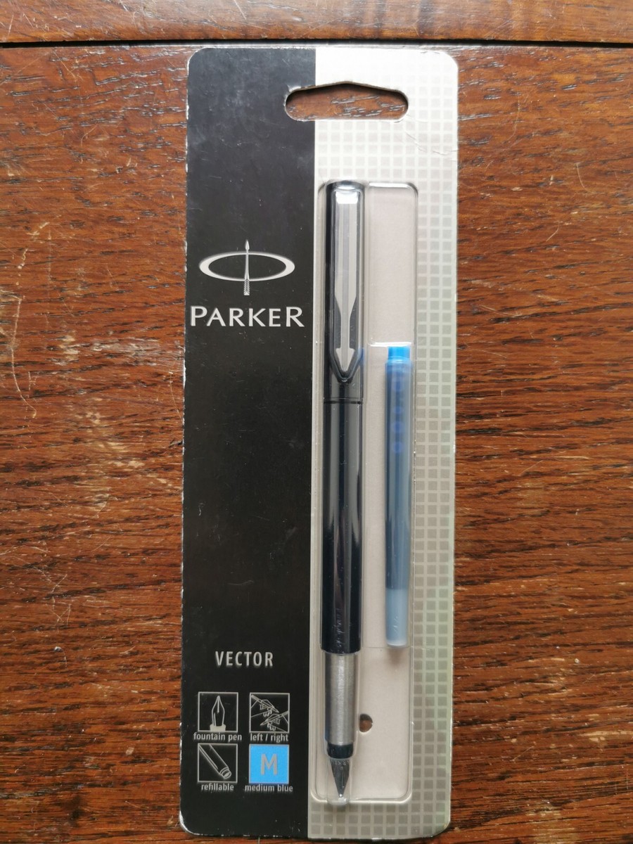 Parker Vector Fountain Pen Medium Blue Refillable NEW ON CARD old Stock