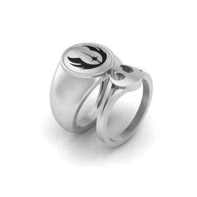 Sci Fi Theme Matching Engagement Wedding Ring Band Set His and Her