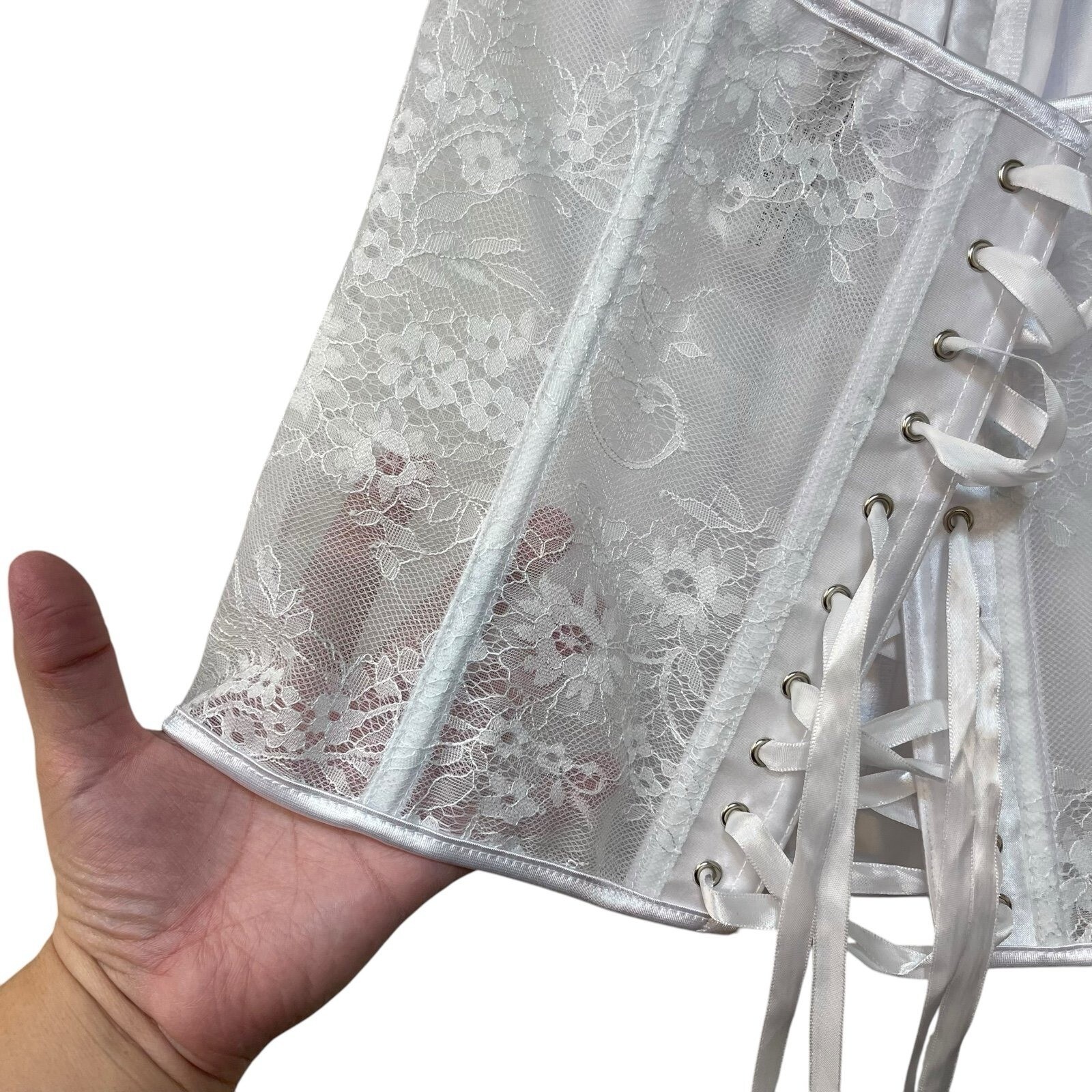 Adore Me Women's Ashoka Corset Bright White Size Large Boned Lace up Back Sheer