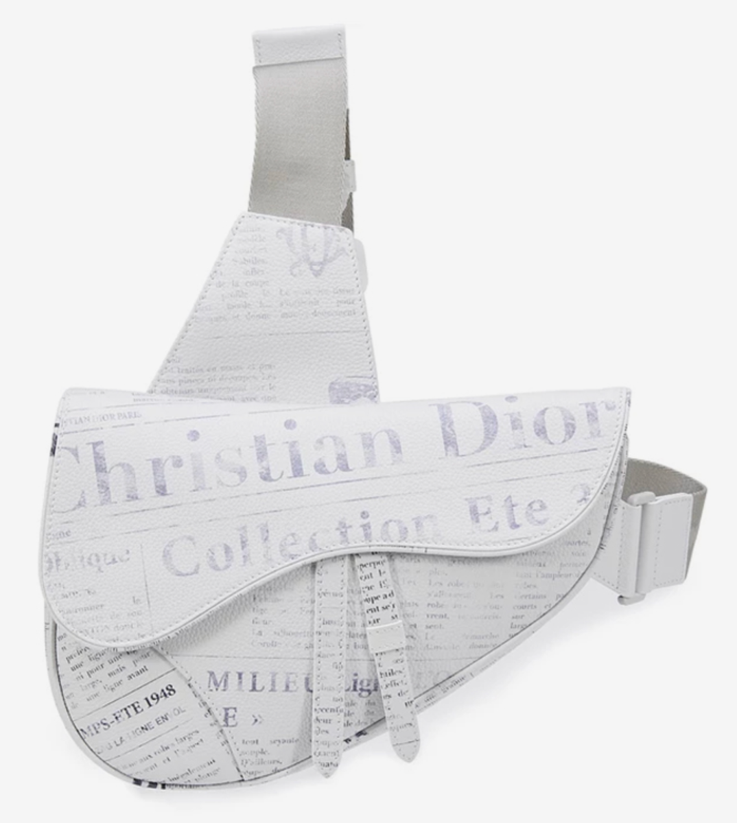 Dior x Daniel Arsham Newspaper Print Saddle White Logo Crossbody