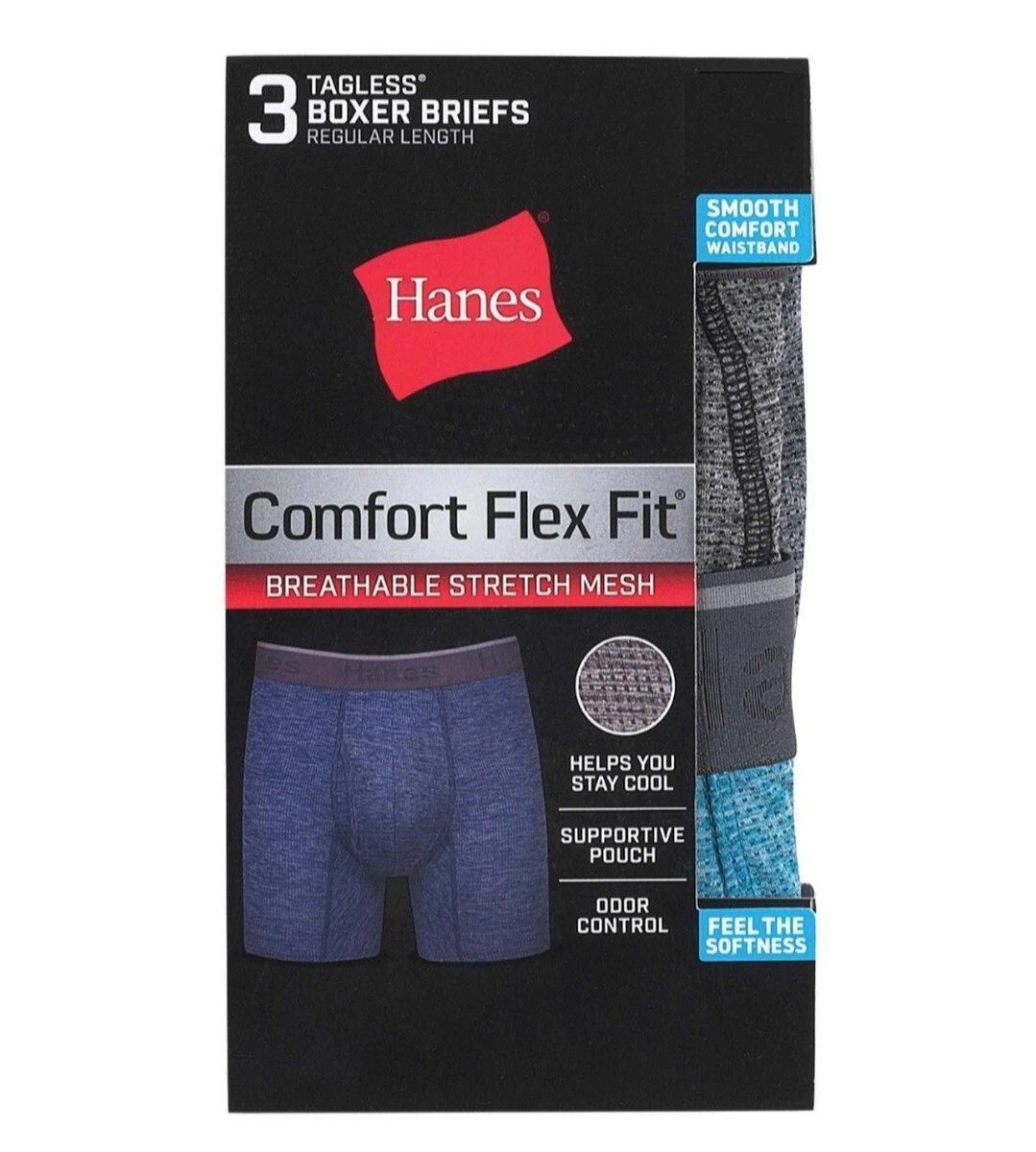 Hanes Men's Comfort Flex Fit Boxer Brief Pack, Supportive Pouch, 3Pack