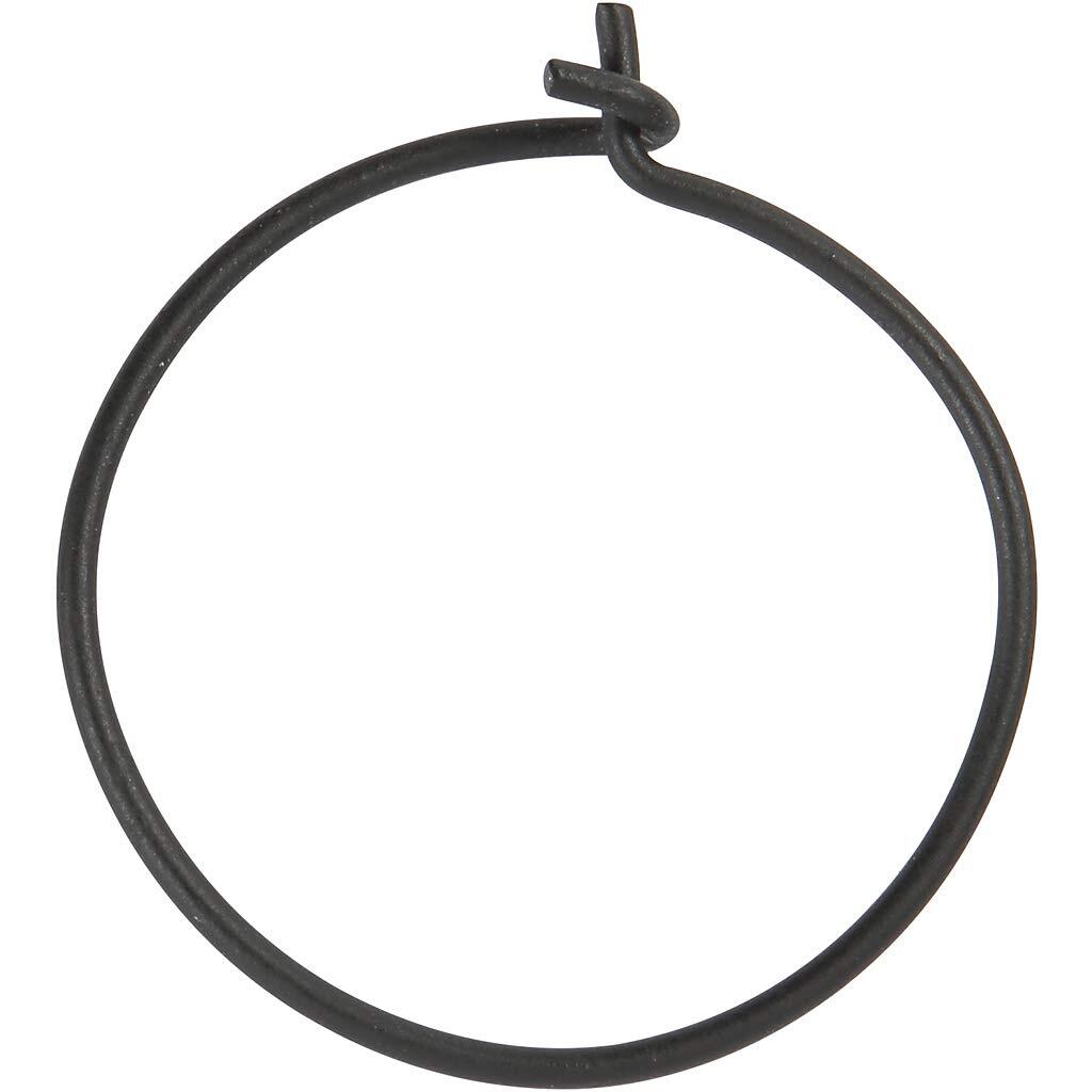 Beading Hoops, D: 20 mm, black, BL, 8 pcs