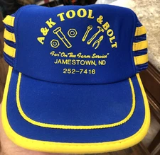 Vintage Blue/Yellow A & K Tools Three Stripes Snapback Hat Trucker Cap