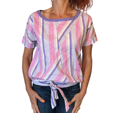 SEE BY CHLOE PINK PURPLE STRIPE SHORT SLEEVE SCOOP NECK COTTON TOP BLOUSE 4