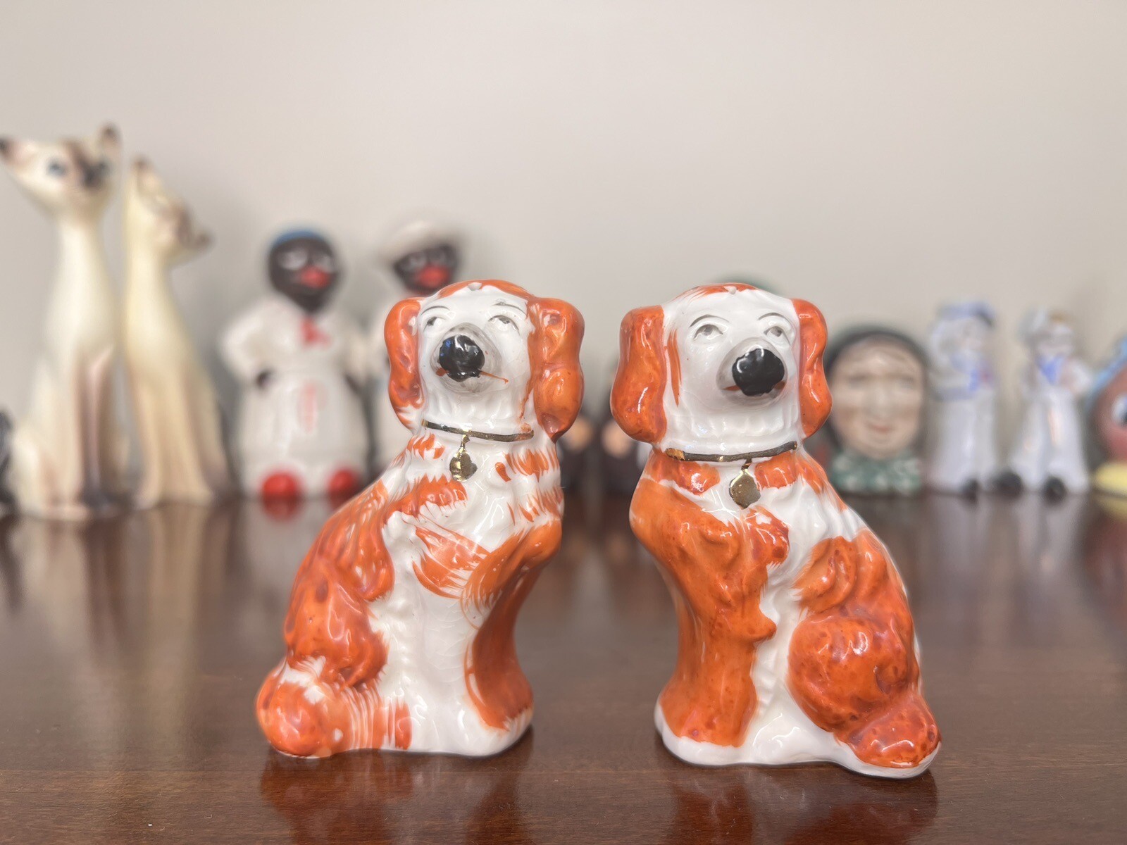 Small Japanese English Staffordshire Spaniel Dog Salt & Pepper Pair