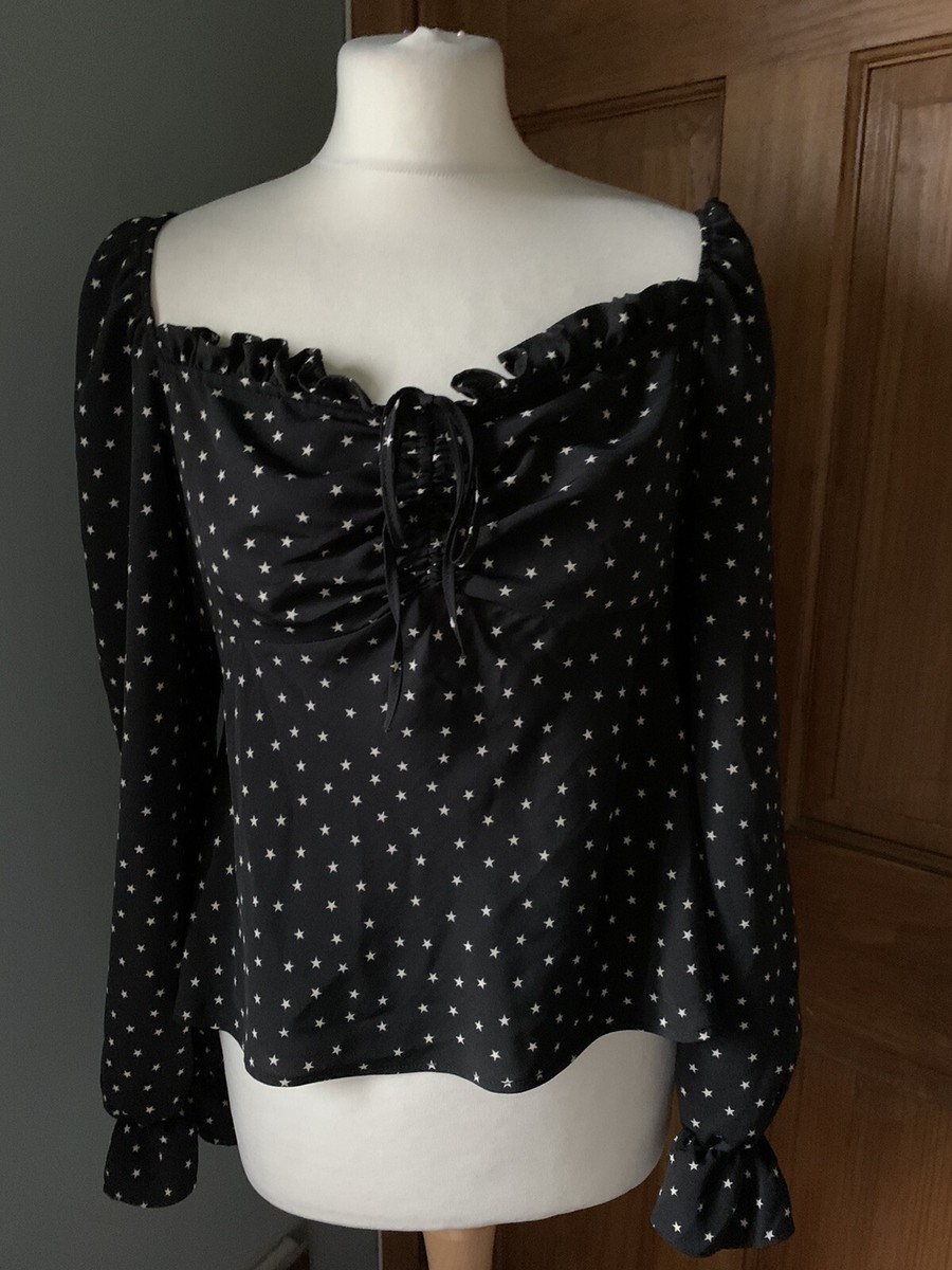 Topshop Black Star Pattern Off Shoulder Blouse Size 12 UK
