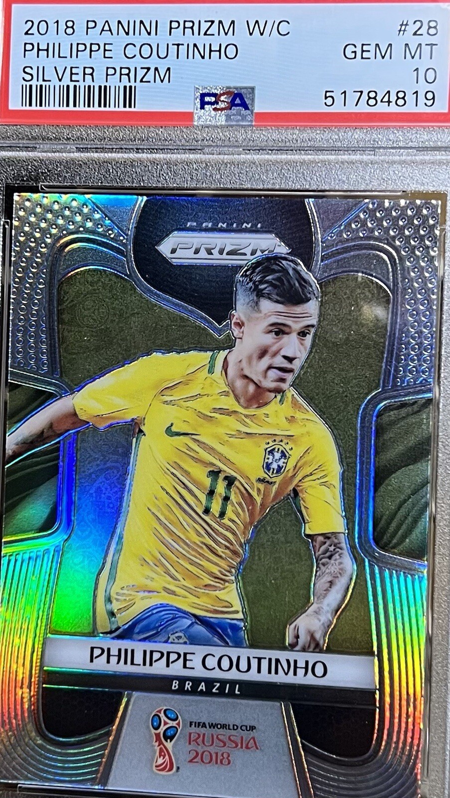 Philippe Coutinho, PSA10, POP36, 2018 Panini World Cup, Silver Prizm