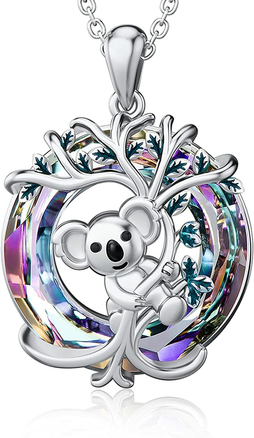 Sterling Silver Koala Necklace Koala Bear Pendant Necklace Crystal