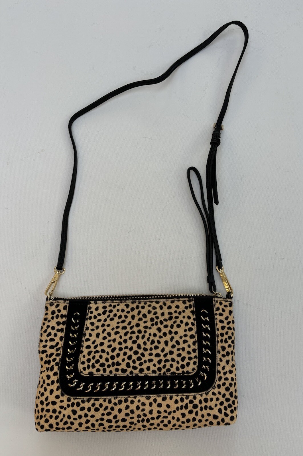 PONY Borsa a tracolla Aimee Kestenberg leopardata capelli di cavallo borsa a baia 10 x 6 nero marrone chiaro