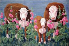 Ceramic Tile Mural Backsplash Elliott Cows Country Life Farm Art CCI-LE17T