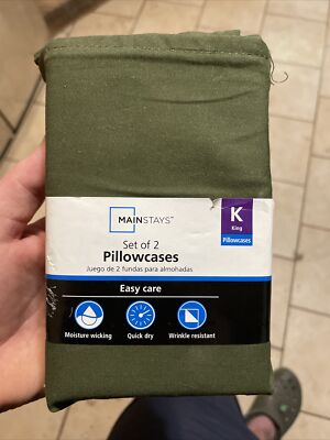 New! Mainstay 300 thread count King size Pillow Case 2 pcs Set  color green