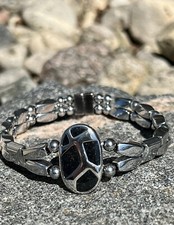 Magnetic Therapy Silver Hematite Bracelet Anklet w Black N Silver Slider