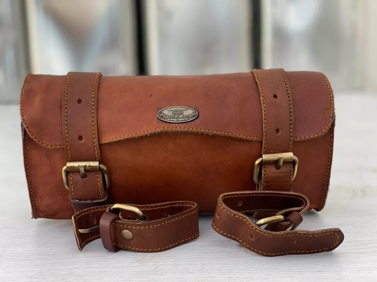 Motorcycle Tool Bag Handlebar Saddle Bag Goat Leather Full Storage