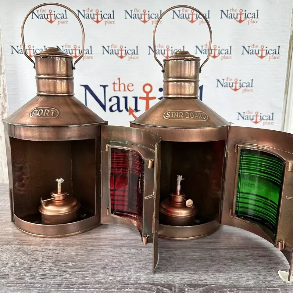 Port & Starboard Lanterns, Antique Brass Finish, Nautical Oil