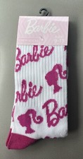 Mattel Barbie Logo Crew Socks Pink White Size 9-13 Women New
