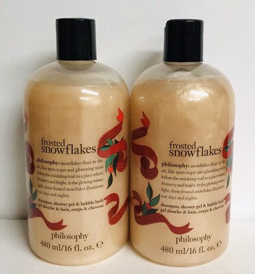 2-Pack Philosophy ~ Frosted Snowflakes Shampoo, Shower Gel & Bubble Bath 16 oz