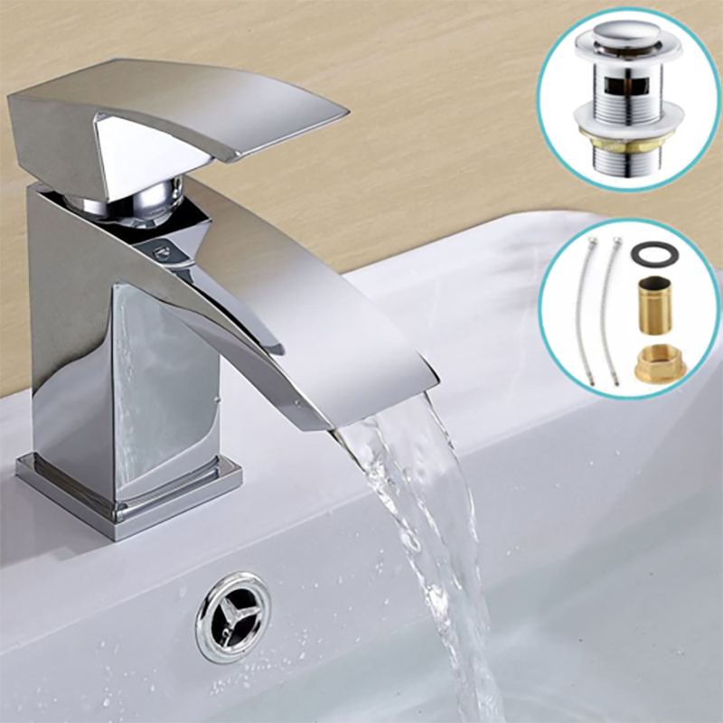 Modern Bathroom Basin Sink Tap Monobloc Mixer Faucet Waterfall Chrome