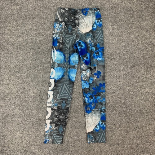 Adidas Leggings Girls S Small Gray Blue Floral Originals Superstar Spellout Logo - Picture 9 of 12
