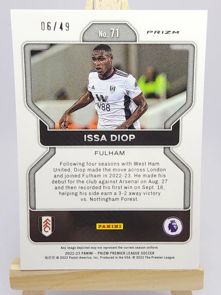 Issa Diop 2022-23 Panini Prizm Premier League Breakaway Red #71 /49 Fulham - Image 2 of 2