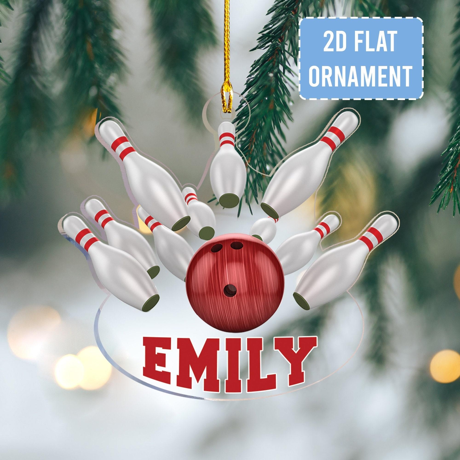 Personalized Name Bowling Ornament  2D PRINTED ORNAMEN  Christmas Gift For Bowli