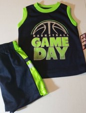 NWT Boys sz 24 Month 2 pc Basketball Short Set Navy & Green Tuff Guys 