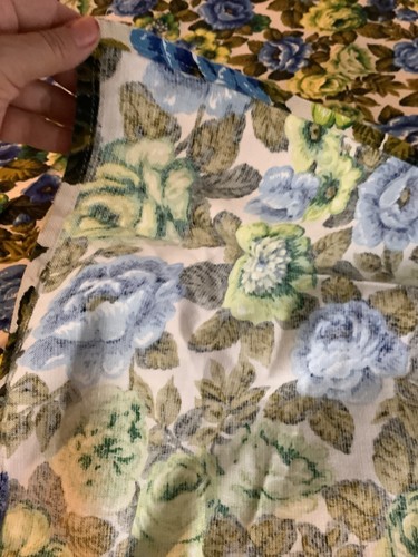 Vintage blue green flowers bedspread coverlet tablecloth craft fabric 80"x109" - Picture 5 of 8