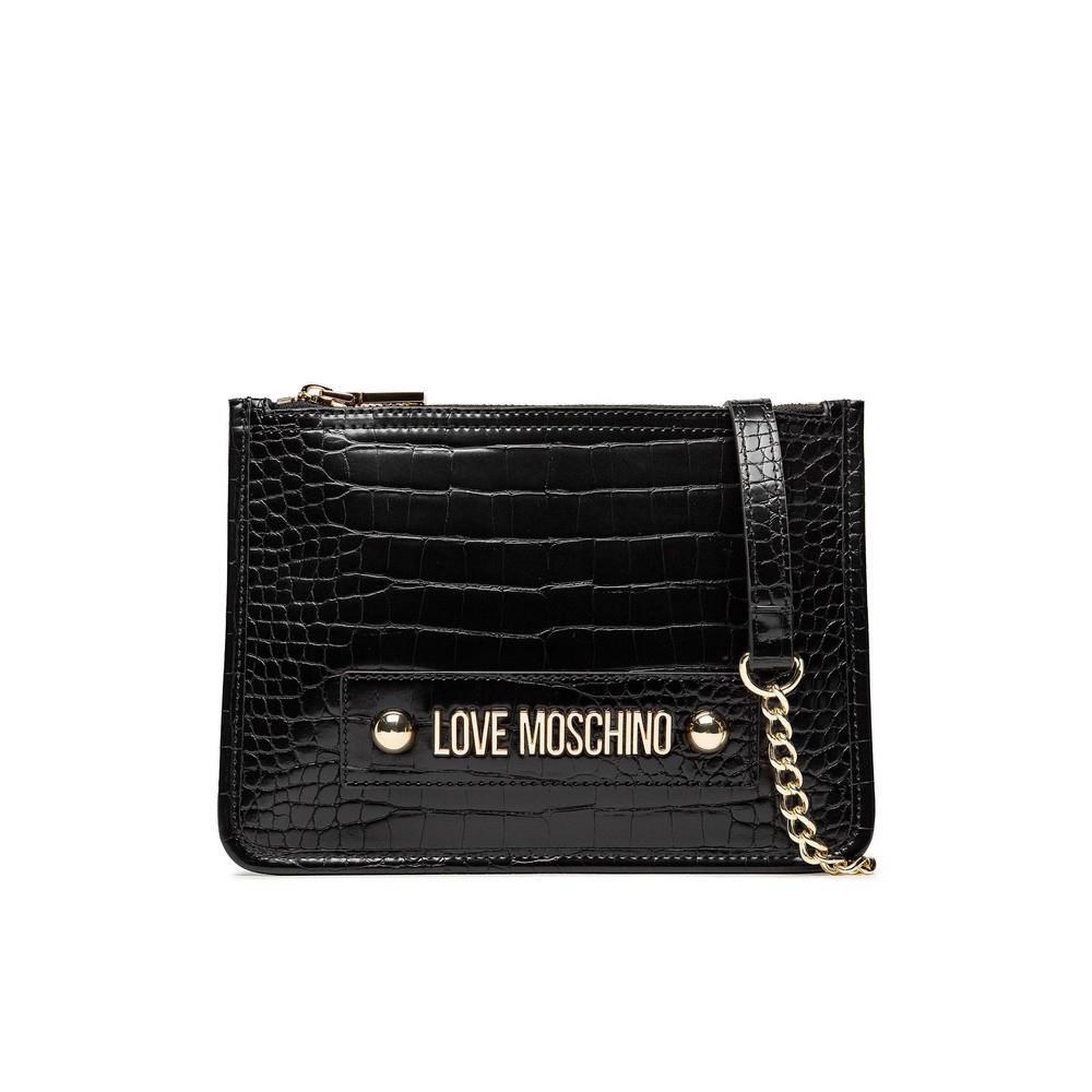 LOVE MOSCHINO WOMEN'S HANDBAG BAG BORSA BIG LOGO CROCO PU NERO