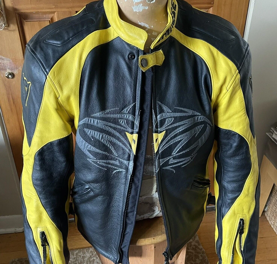 Dainese 52 (L) leather Motorcycle Jacket Arm & Shoulder Protection black  yellow Foto 2 de 4
