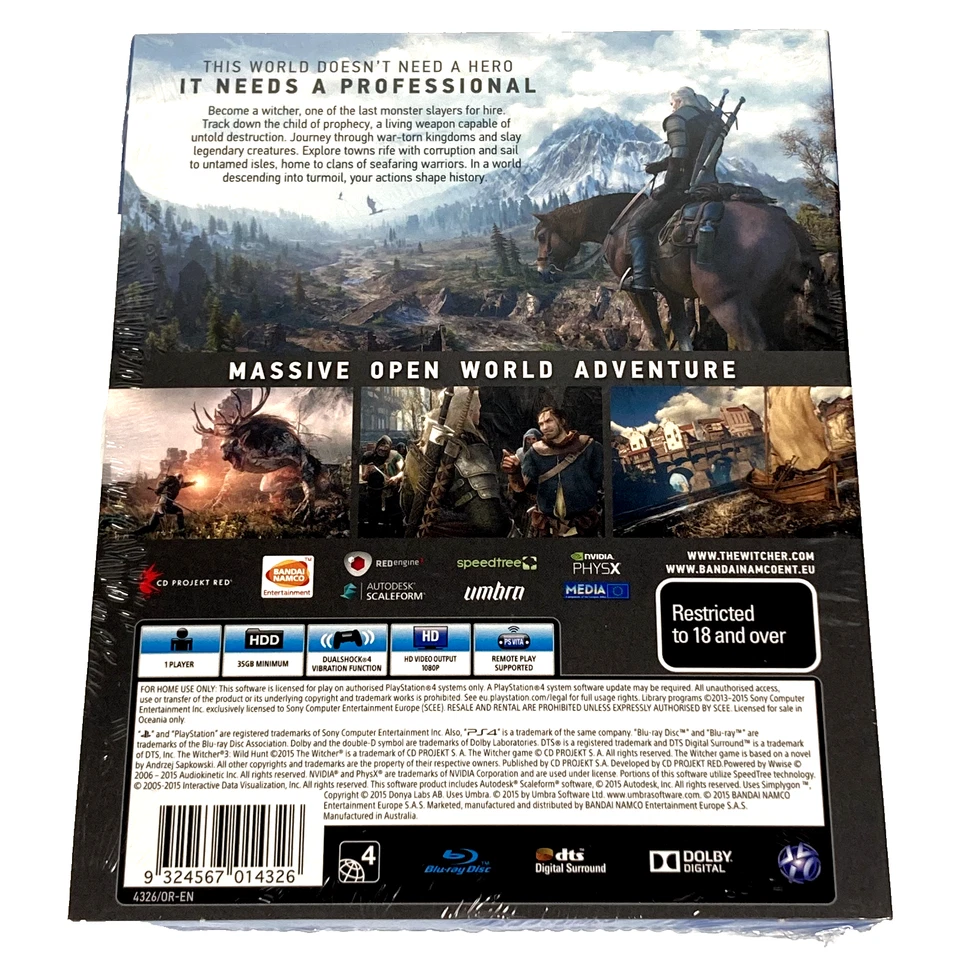 The Witcher 3 Wild Hunt PS4 + Slipcover  (2015) Region 4 Brand New & Sealed - Image 2 of 4