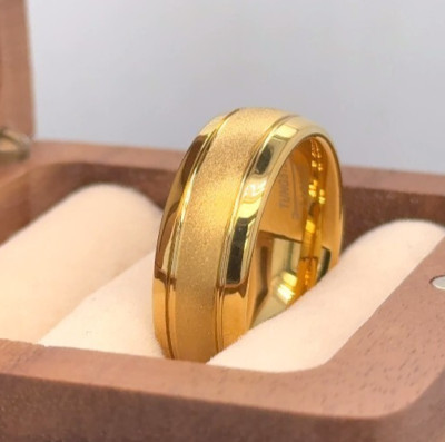 Stylish Gold Tungsten Unisex Ring   Sandblasted Texture Valentine Gift Jewelry