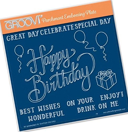 Groovi Claritystamp Embossing Plate A5 Sq ~ Happy Birthday Ribbon, GRO40276 - Picture 1 of 3
