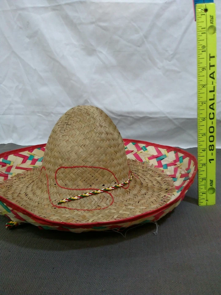 Sombrero Mexicano Adulto 20 Pulgadas Hoja de Palma Natural Serape Trim Cinco de Mayo Foto 4 de 4