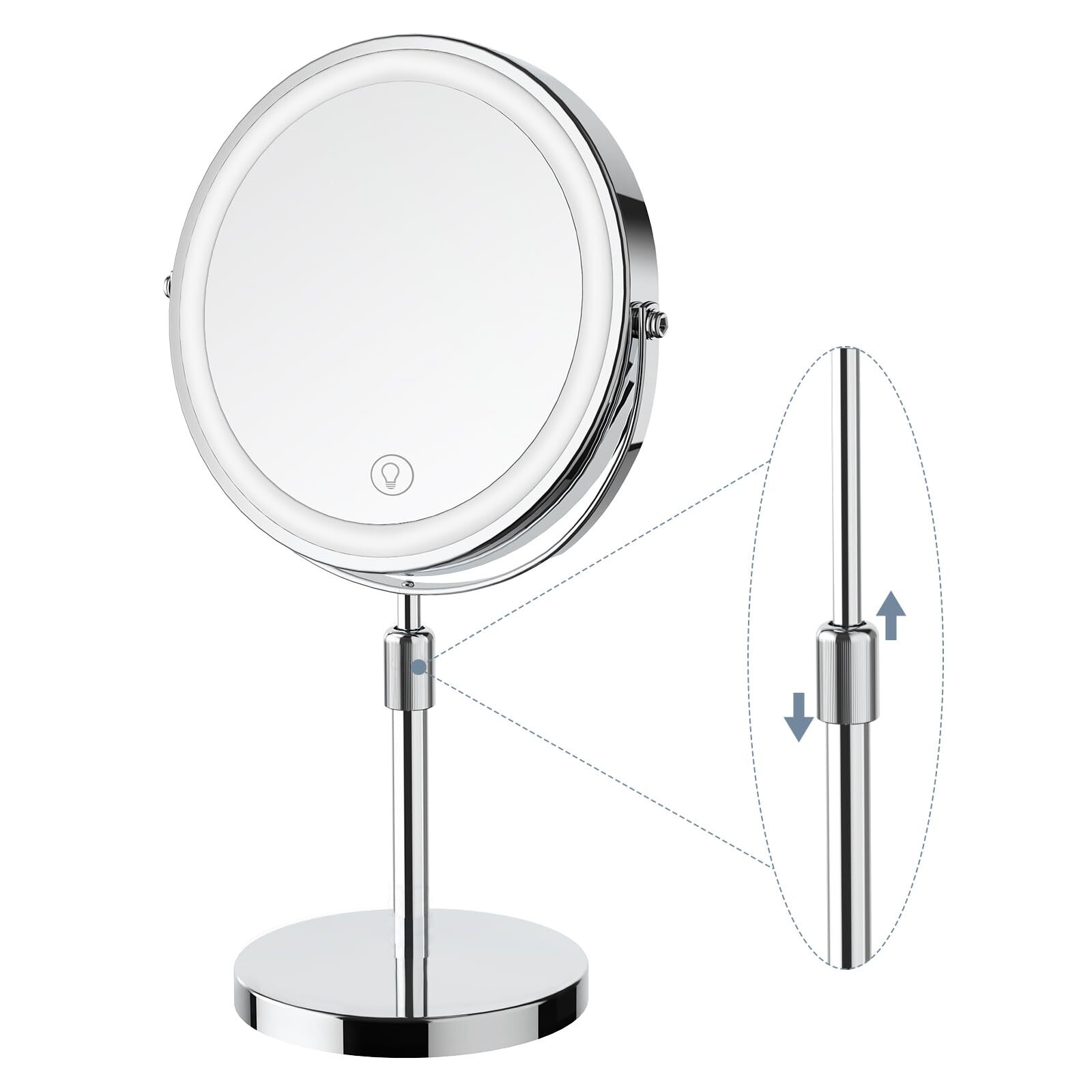 Adjustable LED Makeup Mirror with Brightness Control & Height Settings-image