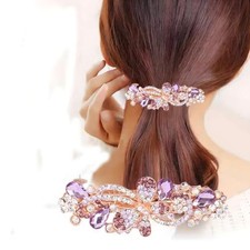 Sparkling Rhinestone Flower Hair Clips for Women, Crystal French purple