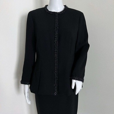 Carlisle Collection Women's Danica Jacket Size 6 Black Tweed Trim Career Chic
